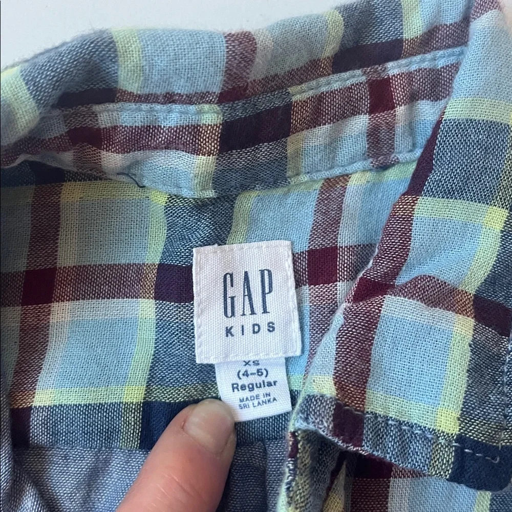GAP Kids Light Blue and Navy Plaid Button-Down Shirt